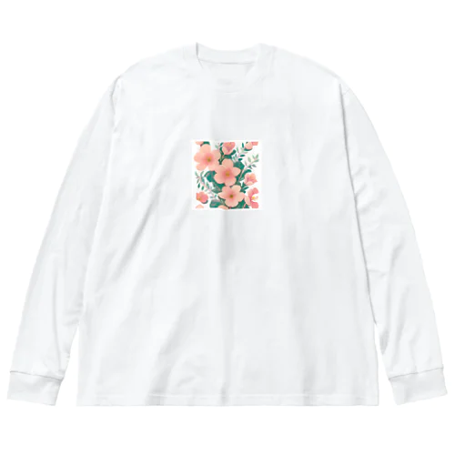 ピンク色の花 ビッグシルエットロングスリーブTシャツ