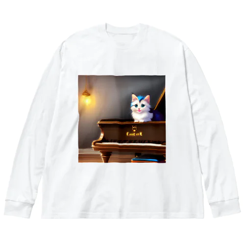 子猫ピアニスト-2 ビッグシルエットロングスリーブTシャツ