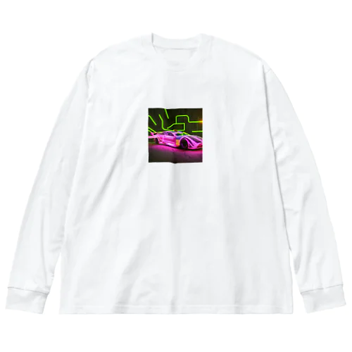 ネオンライトのスポーツカー 루즈핏 롱 슬리브 티셔츠