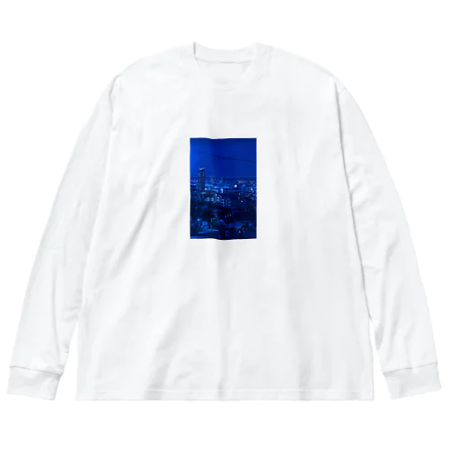 綺麗な青い背景の夜景 ビッグシルエットロングスリーブTシャツ