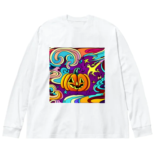 ハロウィン、カボチャとアヒル ビッグシルエットロングスリーブTシャツ