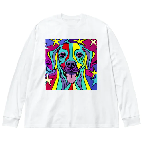 奇抜なアート風の可愛い犬のグッズ ビッグシルエットロングスリーブTシャツ