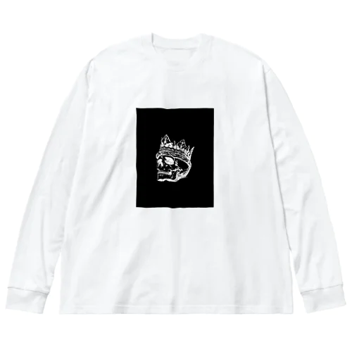 Black White Illustrated Skull King  ビッグシルエットロングスリーブTシャツ