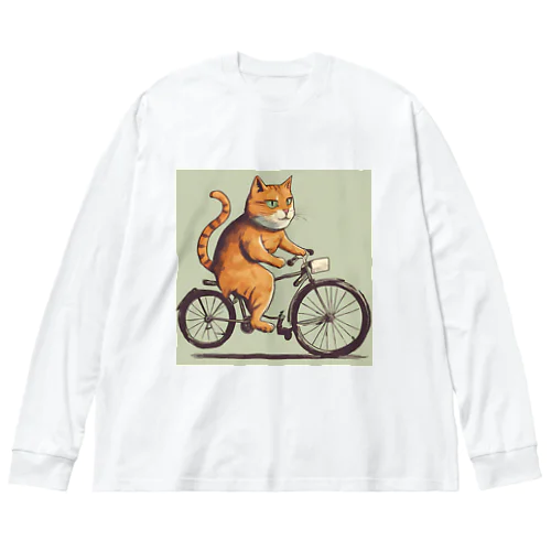 自転車に乗る猫 ビッグシルエットロングスリーブTシャツ