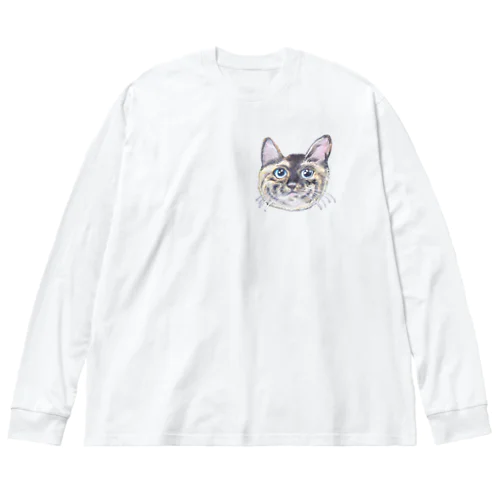 チョークアートの見上げるサビ猫 Big Long Sleeve T-Shirt