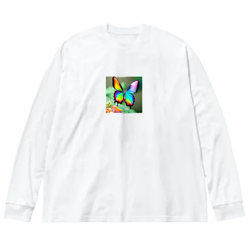 花に舞い降りた虹色の蝶のグッズ Big Long Sleeve T-Shirt