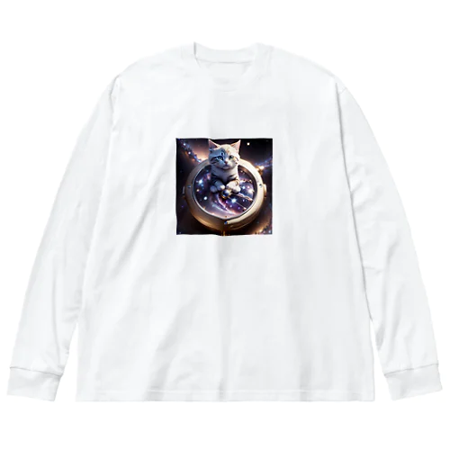 猫と宇宙の時計 ビッグシルエットロングスリーブTシャツ