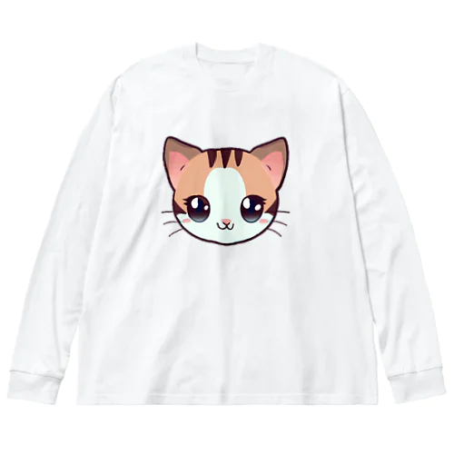 目を輝かせている猫 ビッグシルエットロングスリーブTシャツ