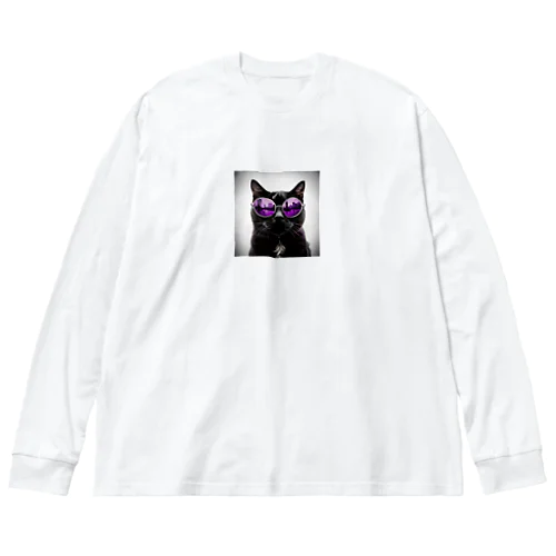 黒猫紫サングラス Big Long Sleeve T-Shirt