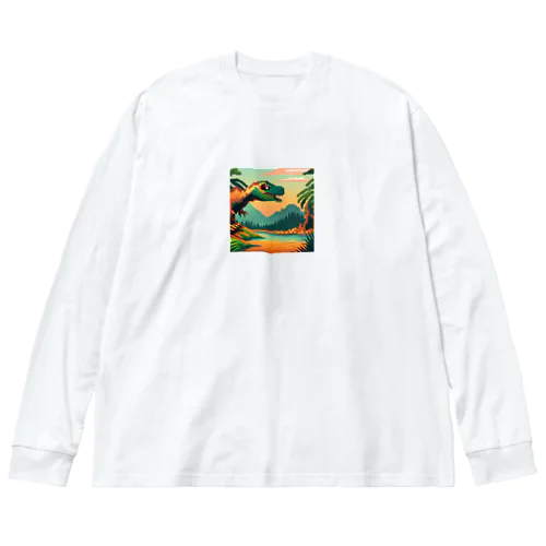 ドット絵ケティオサウルス ビッグシルエットロングスリーブTシャツ