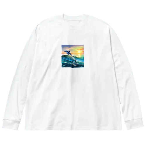 夕暮れで飛ぶイルカ Big Long Sleeve T-Shirt