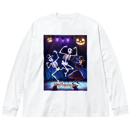 ハロウィンスケルトンダンス01-01　文字入り ビッグシルエットロングスリーブTシャツ