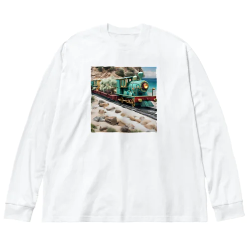 海沿い走る汽車グッズ ビッグシルエットロングスリーブTシャツ