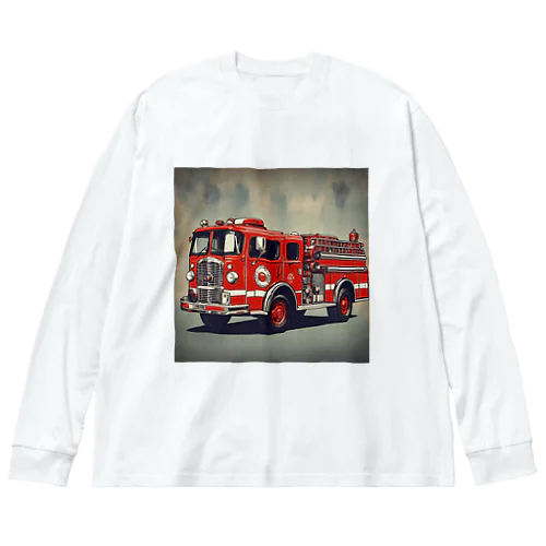 レトロ消防車 ビッグシルエットロングスリーブTシャツ