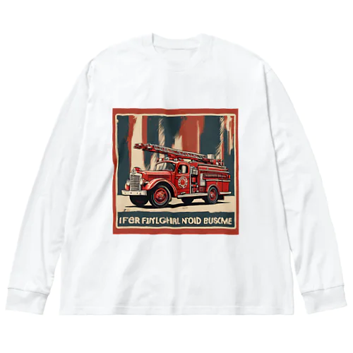 レトロはしご車　渋い ビッグシルエットロングスリーブTシャツ