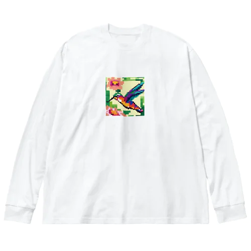 ドット絵ハチドリ ビッグシルエットロングスリーブTシャツ