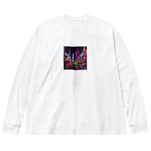 ネオン 夜景 ビッグシルエットロングスリーブTシャツ