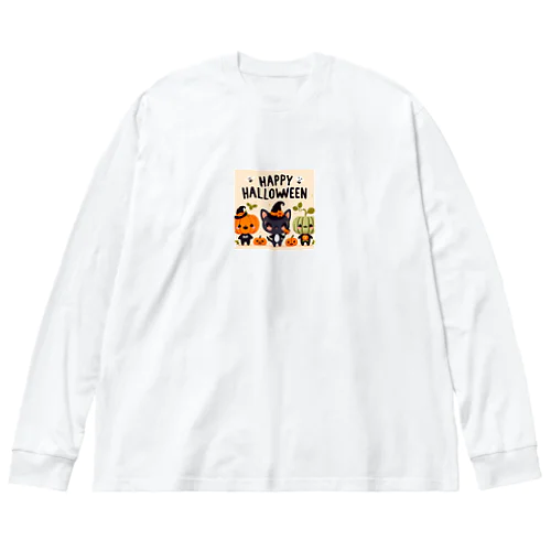 Happy Halloween かわいいハローウィーンキャラクター ビッグシルエットロングスリーブTシャツ