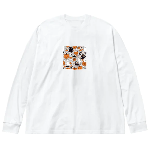 ハロウィン　猫　かぼちゃ ビッグシルエットロングスリーブTシャツ