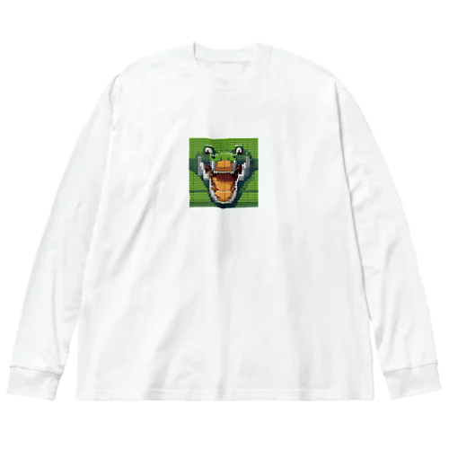 ピクセルで描かれたクールなワニ ビッグシルエットロングスリーブTシャツ