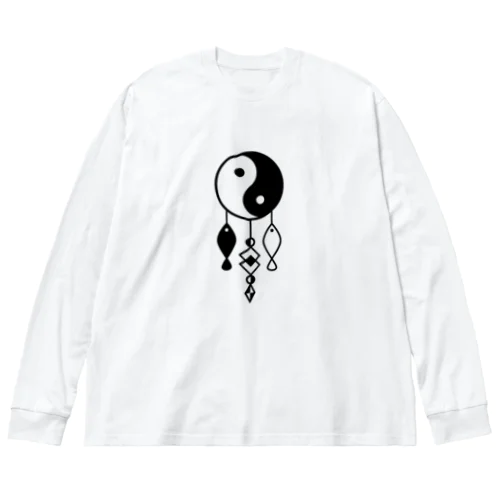 陰陽太極図と双魚 (黒色) Big Long Sleeve T-Shirt