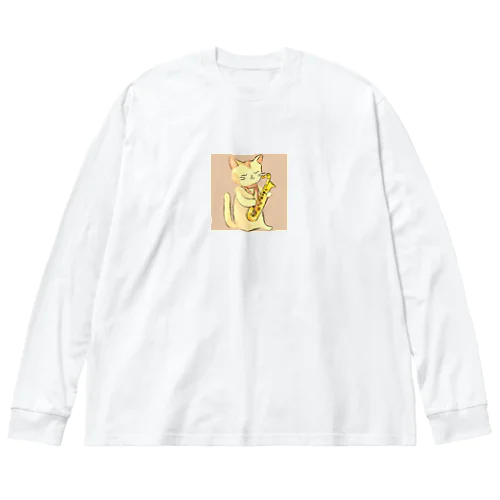 かわよネコ　サックス ビッグシルエットロングスリーブTシャツ