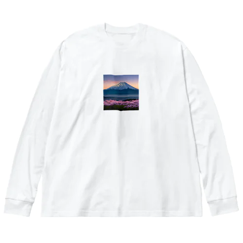 富士山と桜咲く春の夕暮れ ビッグシルエットロングスリーブTシャツ