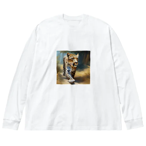 獲物を求めて歩くヒョウのグッズ ビッグシルエットロングスリーブTシャツ