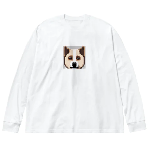 ピクセルアートのかわいい秋田犬 ビッグシルエットロングスリーブTシャツ
