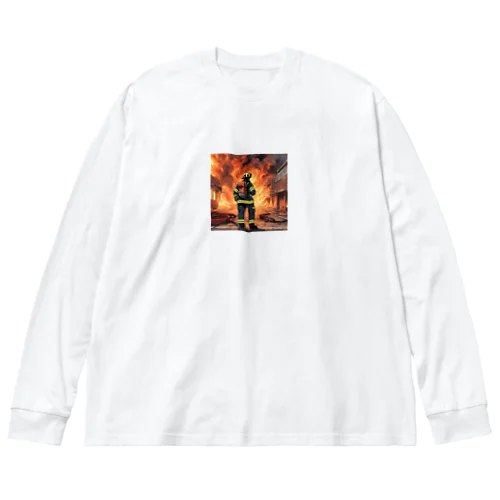 火災現場の勇敢な消防士のグッズ Big Long Sleeve T-Shirt