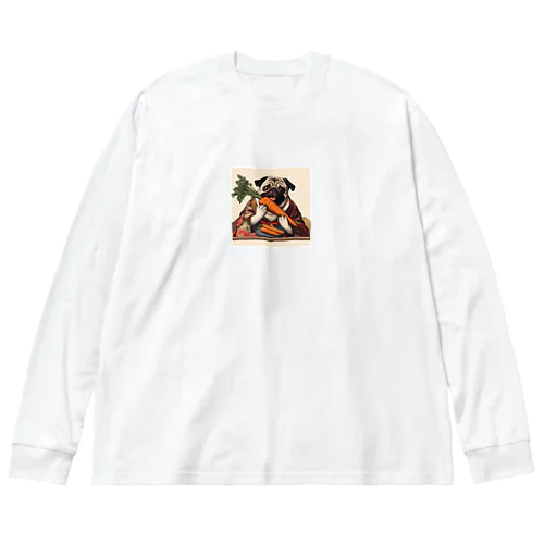 にんじんを持つ パグ ビッグシルエットロングスリーブTシャツ