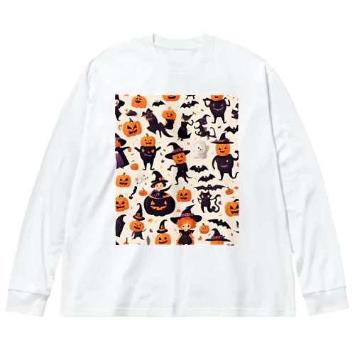 たくさんのかわいいハロウィーンキャラクター ビッグシルエットロングスリーブTシャツ