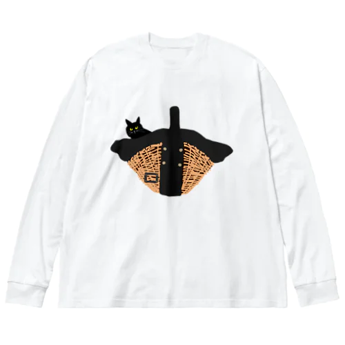 カゴバッグと黒猫 ビッグシルエットロングスリーブTシャツ