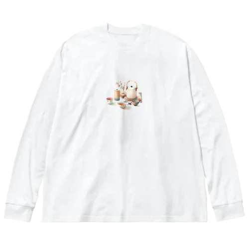 和風な茶器のミニマルデザイン Big Long Sleeve T-Shirt