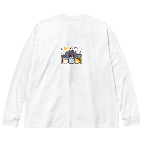 山のかわいい生き物のイラスト ビッグシルエットロングスリーブTシャツ