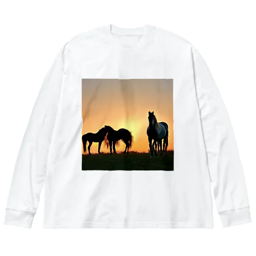 夕陽の中の馬 Big Long Sleeve T-Shirt