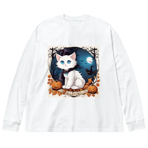 ハロウィンの白猫08 ビッグシルエットロングスリーブTシャツ