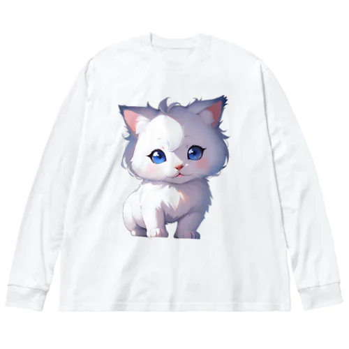 ホワイトにゃんこ ビッグシルエットロングスリーブTシャツ