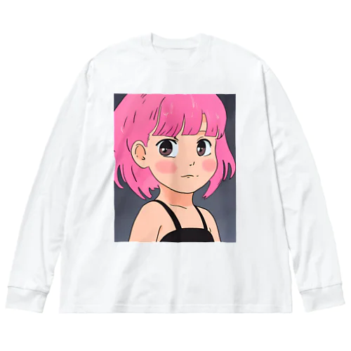 ピンク髪の少女② ビッグシルエットロングスリーブTシャツ