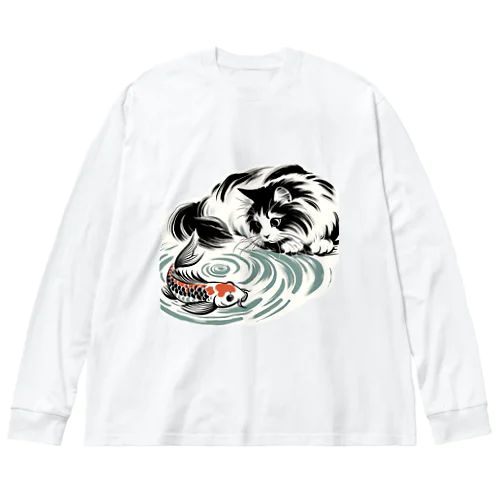 猫と鯉（水墨画風） Big Long Sleeve T-Shirt