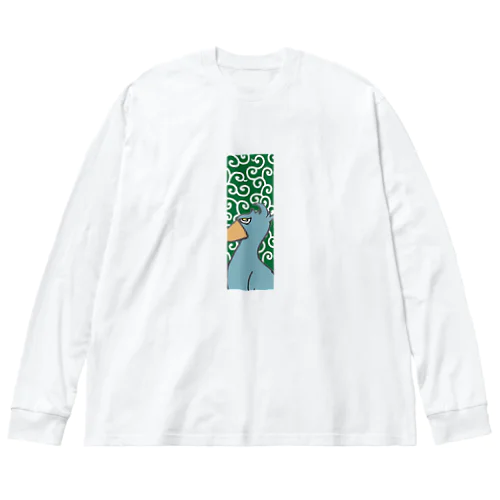 ハシビロコウさん　唐草模様 ビッグシルエットロングスリーブTシャツ