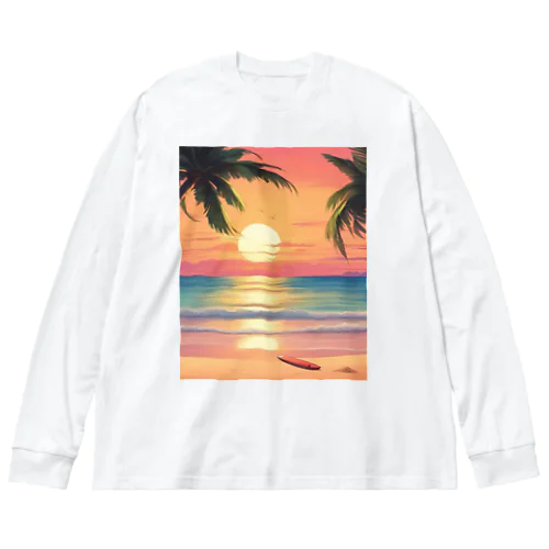 夕焼けビーチ ビッグシルエットロングスリーブTシャツ