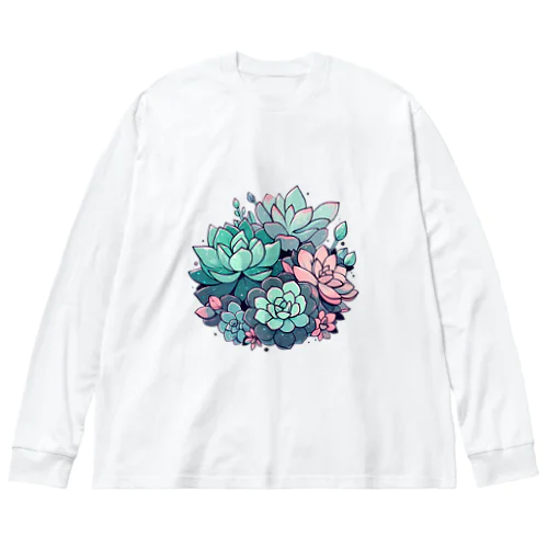 多肉植物のイラスト ビッグシルエットロングスリーブTシャツ