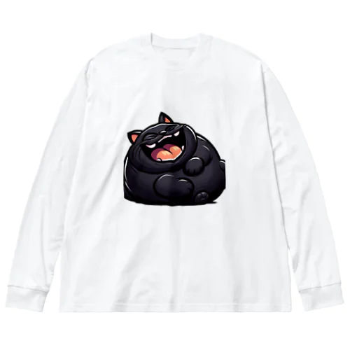 爆笑しているデブの黒猫 Big Long Sleeve T-Shirt