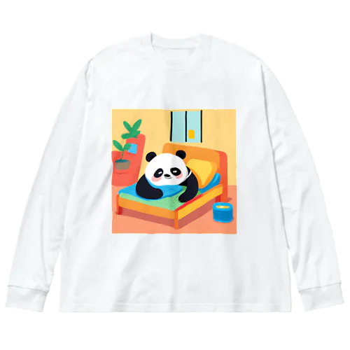 風邪を引いて寝込むパンダイラストのグッズ ビッグシルエットロングスリーブTシャツ