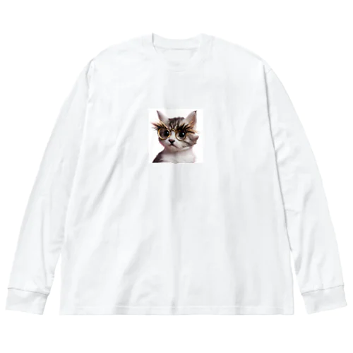 おしゃれまつげメガネ猫ちゃん ビッグシルエットロングスリーブTシャツ