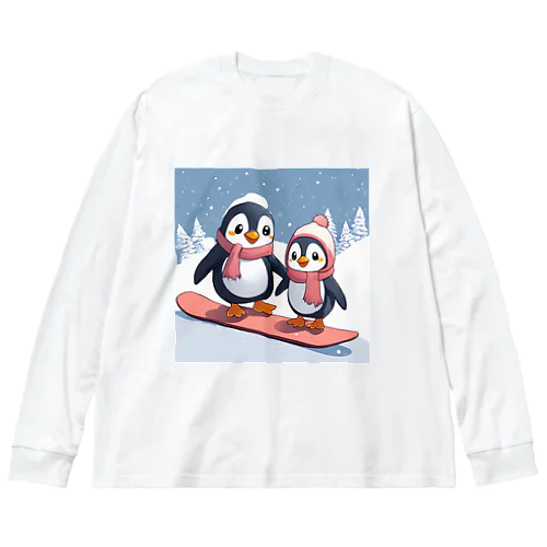 ペンギン親子でスノボ ビッグシルエットロングスリーブTシャツ