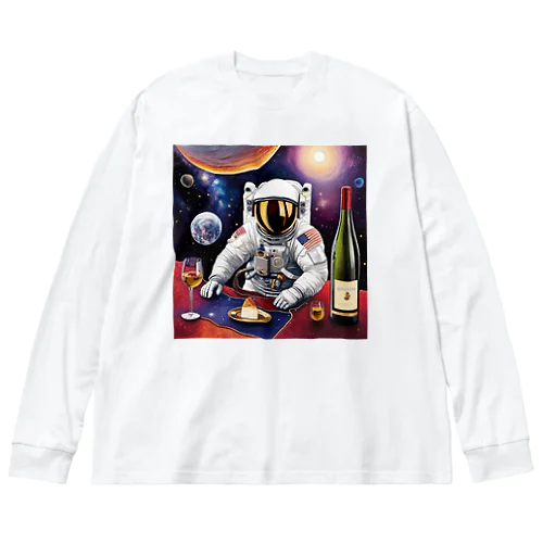 宇宙空間に合うワイン ビッグシルエットロングスリーブTシャツ