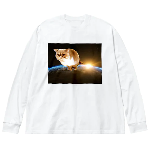 ふんばる宇宙ネコ ビッグシルエットロングスリーブTシャツ