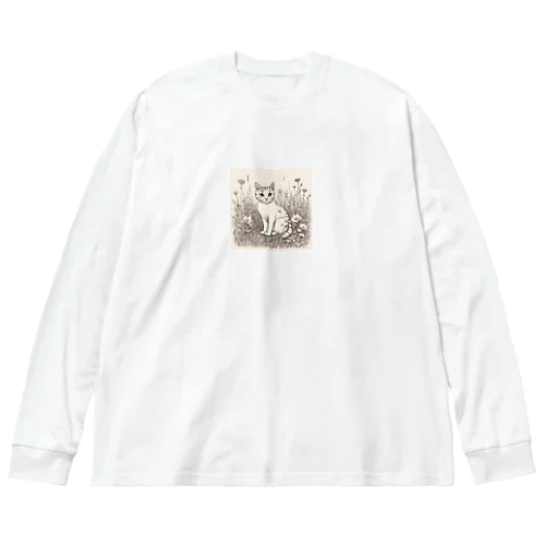 草むらからこっちを覗いてる🐱 ビッグシルエットロングスリーブTシャツ